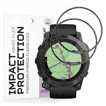 Techsuit Nano Flex Beschermfolie voor Garmin Fenix 7X Pro Solar, Set van 2 stuks, Plastic, Zwart