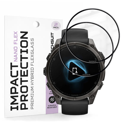 Schutzfolie Techsuit Nano Flex für Garmin Fenix 8 Pro 47mm / 8 47mm, Set 2 Stück, Kunststoff, Schwarz