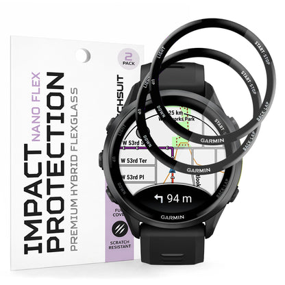 Film de protection Techsuit Nano Flex pour Garmin Forerunner 570 47mm / 970, Set de 2 pièces, Plastique, Noir
