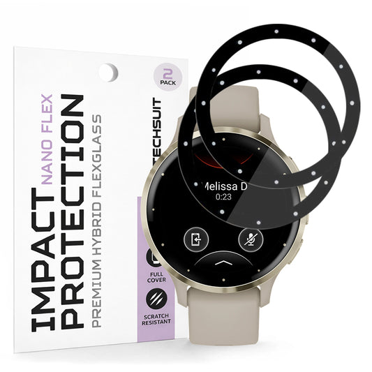 Film de protection Techsuit Nano Flex pour Garmin Venu 3S, Set de 2 pièces, Plastique, Noir