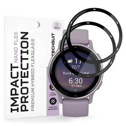 Techsuit Nano Flex Beschermfolie voor Garmin Vivoactive 5, Set van 2 stuks, Plastic, Zwart