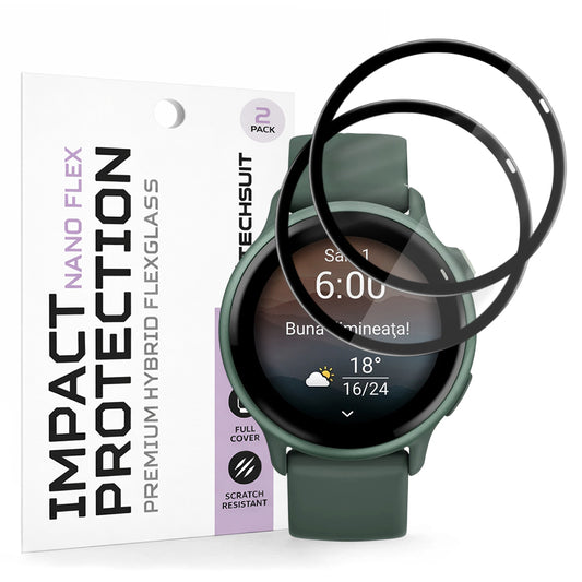 Film de protection Techsuit Nano Flex pour Garmin vivoactive 6, Set de 2 pièces, Plastique, Noir