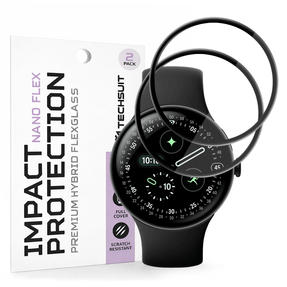 Techsuit Nano Flex Beschermfolie voor Google Pixel Watch 4 45mm, Set van 2 stuks, Plastic, Zwart