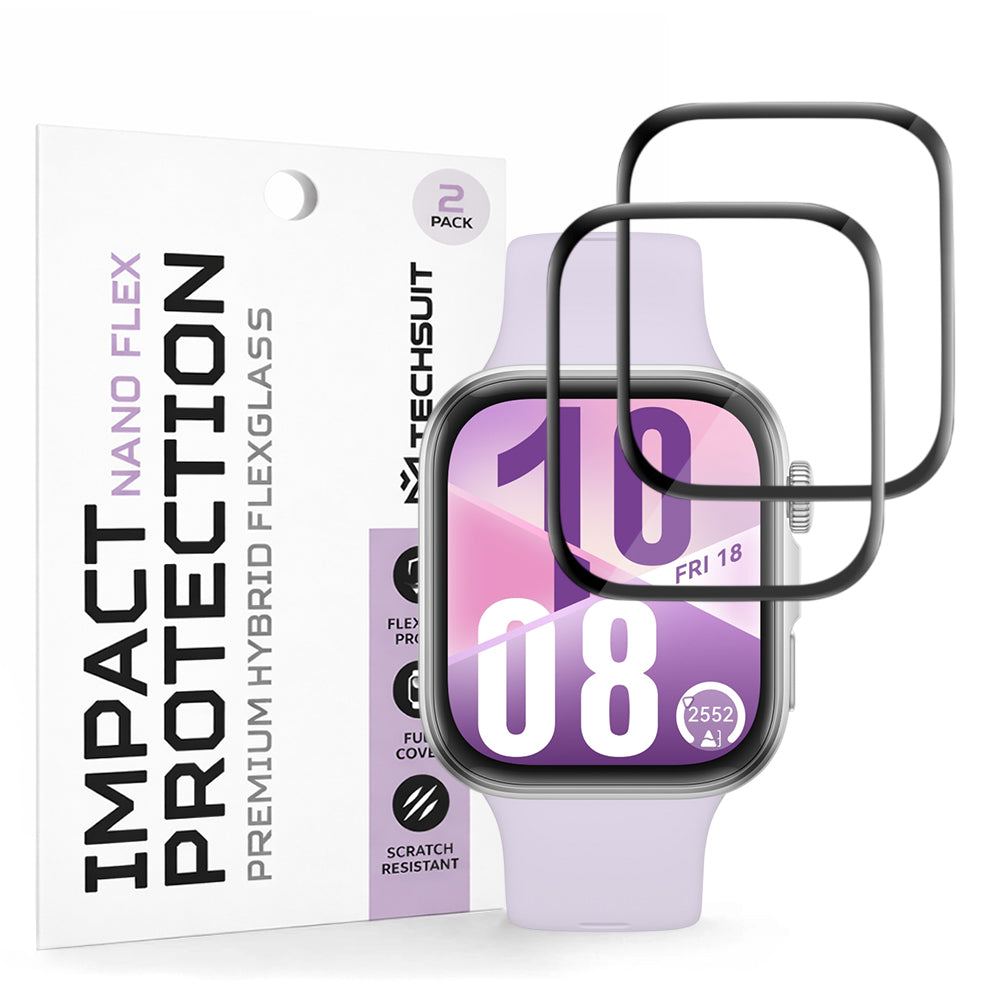 Techsuit Nano Flex Beschermfolie voor Huawei Watch Fit 4, Set van 2 stuks, Plastic, Zwart