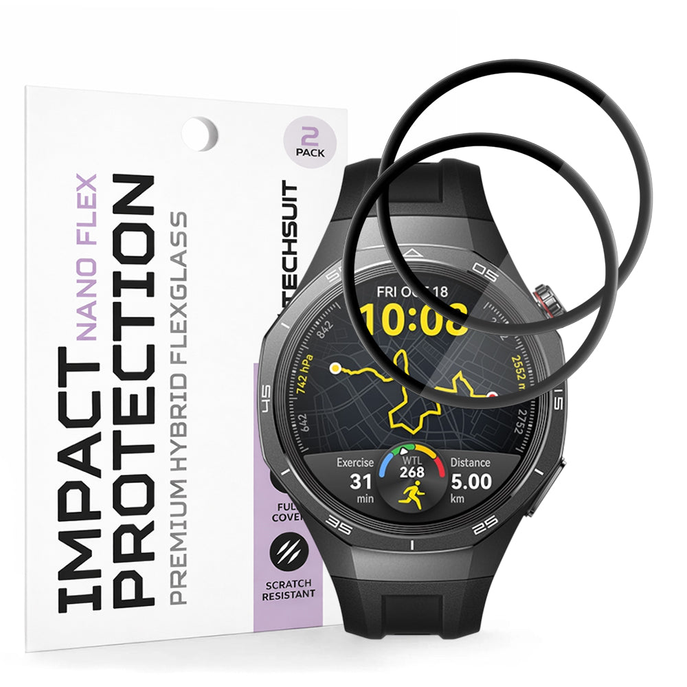 Schutzfolie Techsuit Nano Flex für Huawei Watch GT 5 Pro 46mm, Set mit 2 Stück, Kunststoff, Schwarz