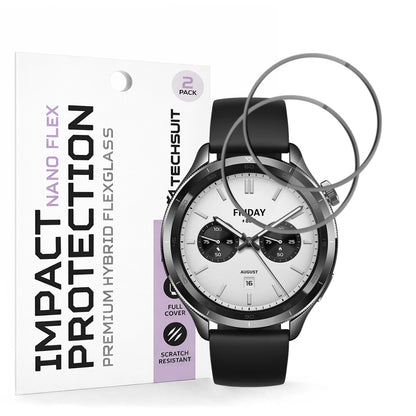 Techsuit Nano Flex Beschermfolie voor Xiaomi Watch S4, Set van 2 stuks, Plastic, Zwart