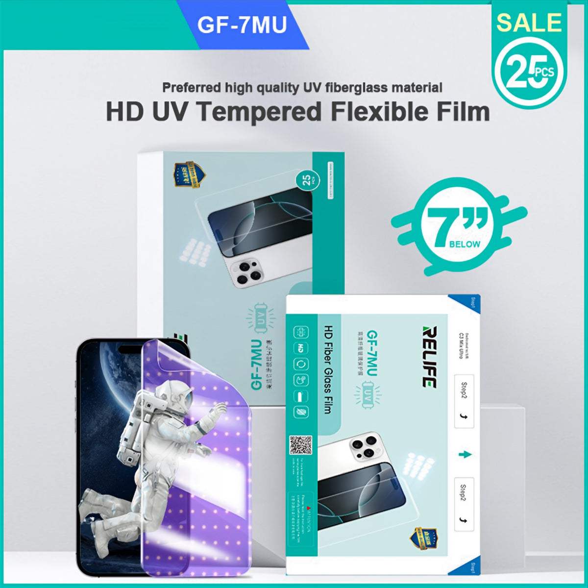 Flexible Glasfaserfolie Relife GF-7MU für UV-Vakuum-Laminiergerät Sunshine C3 Mix Ultra, 120mm x 210mm, Set 25 Stück