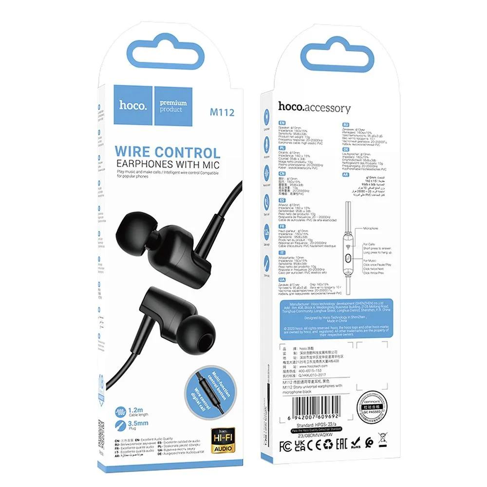 Kit mains libres 3.5mm HOCO M112, Noir