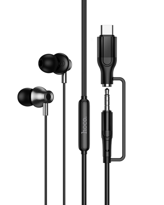 Handsfree 3.5mm / USB-C HOCO M119A, Zwart
