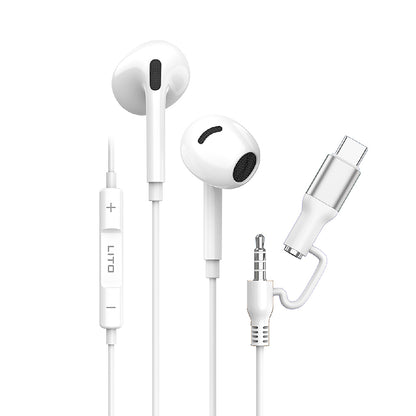 Handsfree 3.5mm / USB-C Lito LF03, Wit