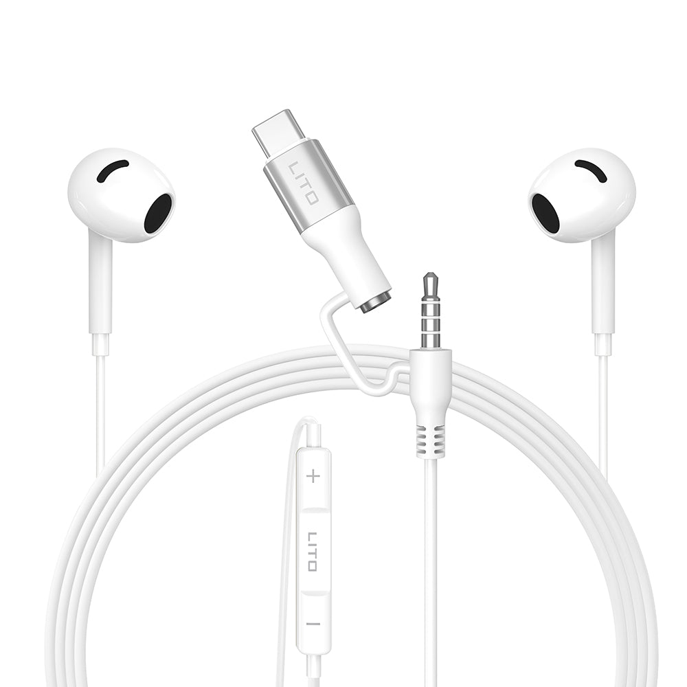 Handsfree 3.5mm / USB-C Lito LF03, Wit