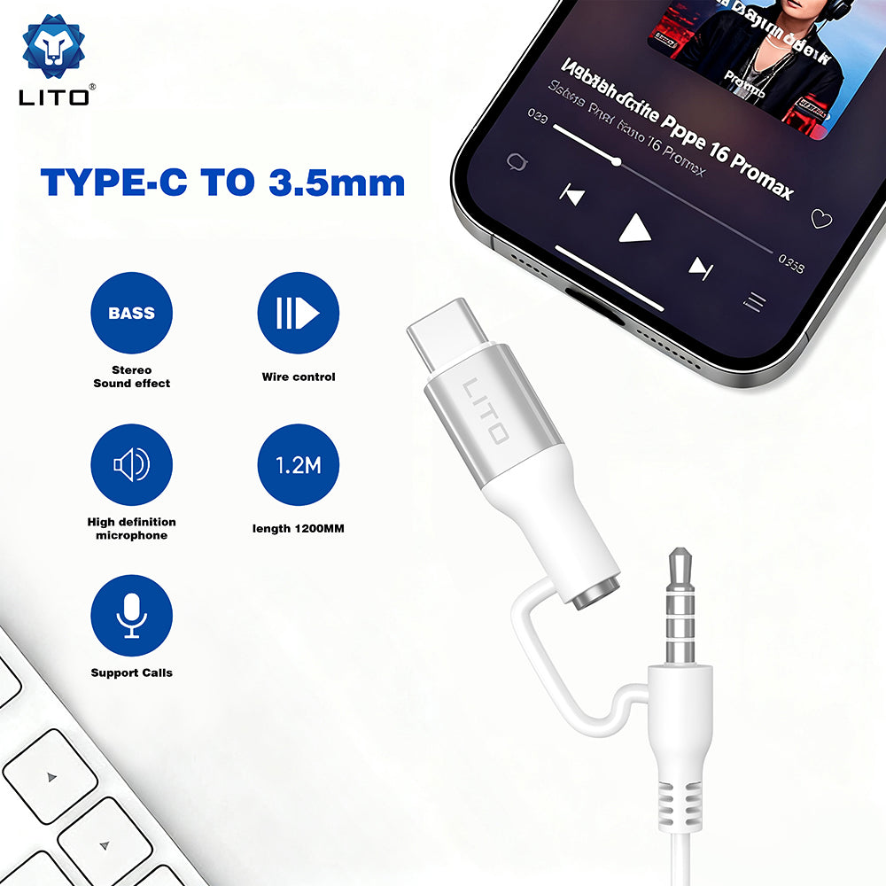 Handsfree 3.5mm / USB-C Lito LF03, Wit