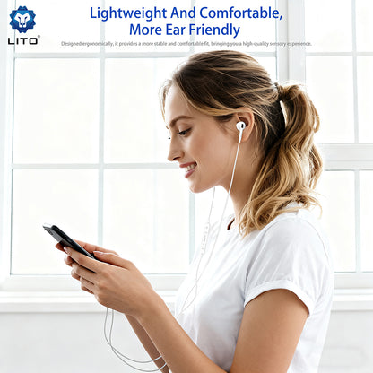 Handsfree 3.5mm / USB-C Lito LF03, Wit