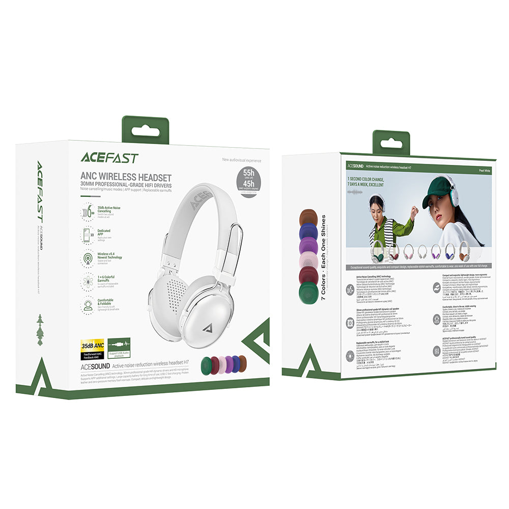 Handsfree Bluetooth Acefast H7, A2DP, ANC, Wit