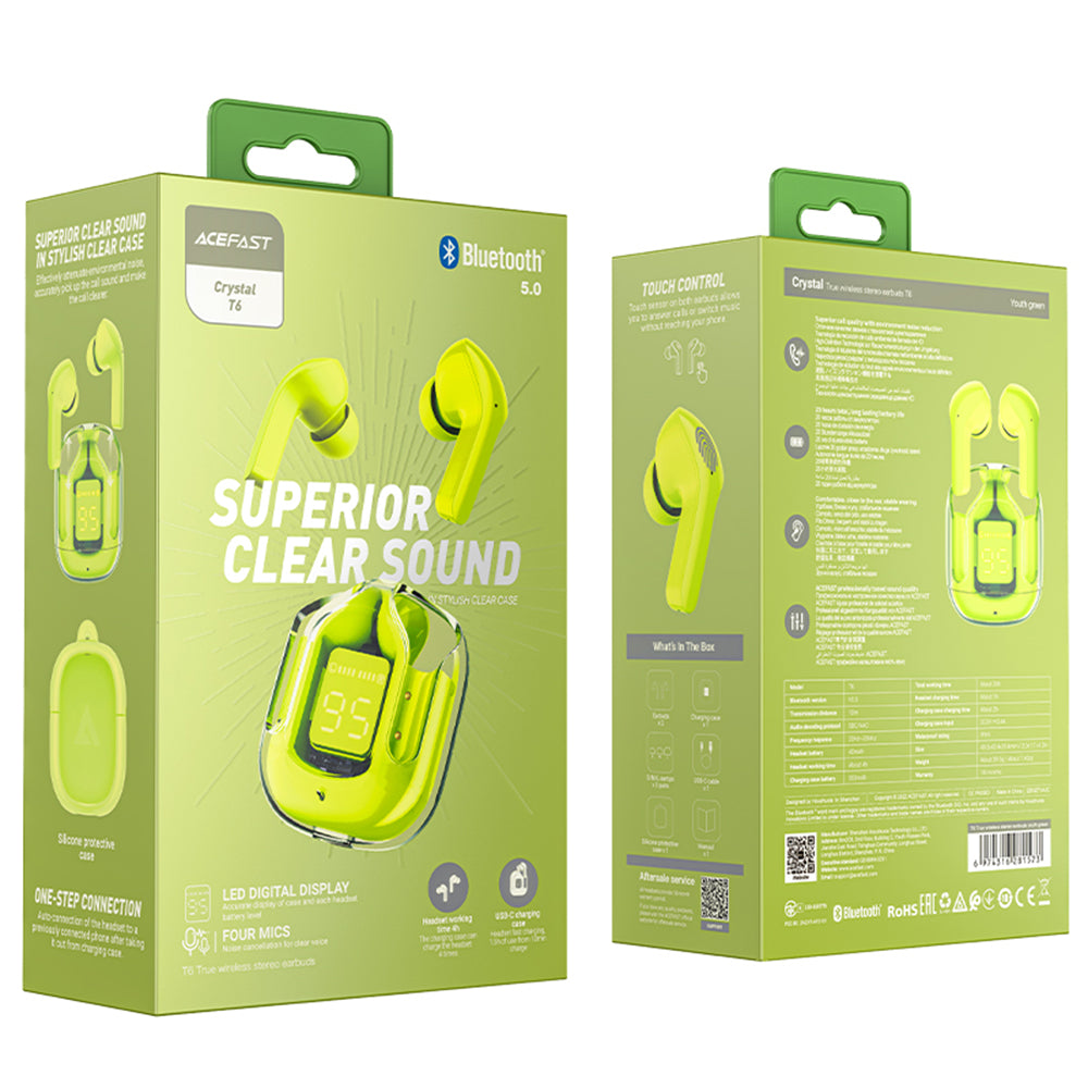 Handsfree Bluetooth Acefast T6, TWS, Groen