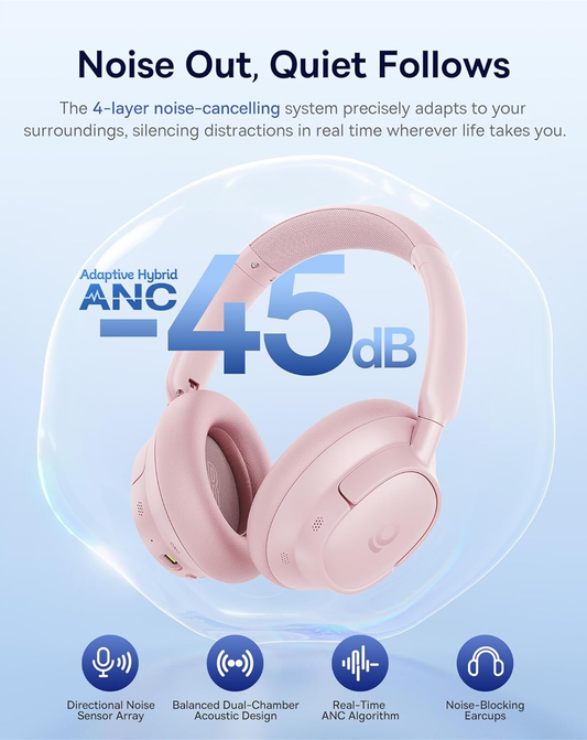 Handsfree Bluetooth Baseus Bass BH1 NC, MultiPoint, A2DP, ANC, Roze A0203704