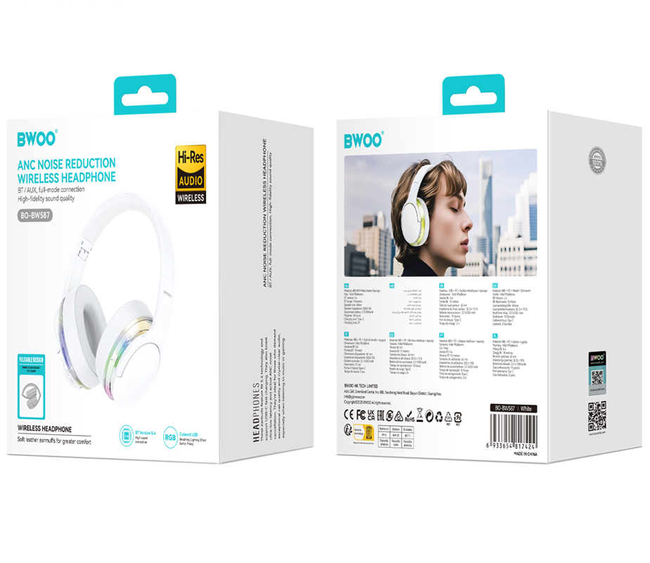 Bluetooth handsfree BWOO BO-BW587, A2DP, ANC, Wit