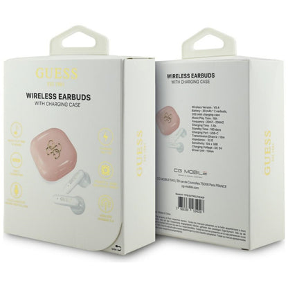 Écouteurs Bluetooth sans fil Guess 4G Metal Logo, TWS, Rose