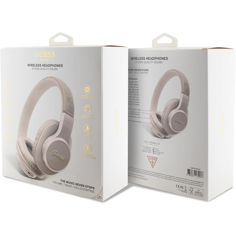 Kit mains libres Bluetooth Guess 4G Tone on Tone Script Logo, A2DP, Rose