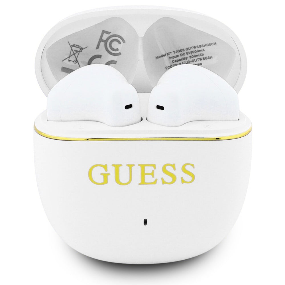 Handsfree Bluetooth Guess Glossy Gold Line Classic, TWS, White