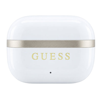Guess Bluetooth-Freisprecheinrichtung Glossy Gold Line Printed Classic Logo, TWS, Weiß