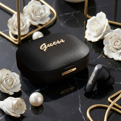 Écouteurs Bluetooth Guess Script Logo Métal, TWS, Noir