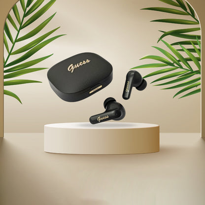 Écouteurs Bluetooth Guess Script Logo Métal, TWS, Noir