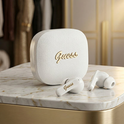 Écouteurs Bluetooth Guess Script Logo Métal, TWS, Noir