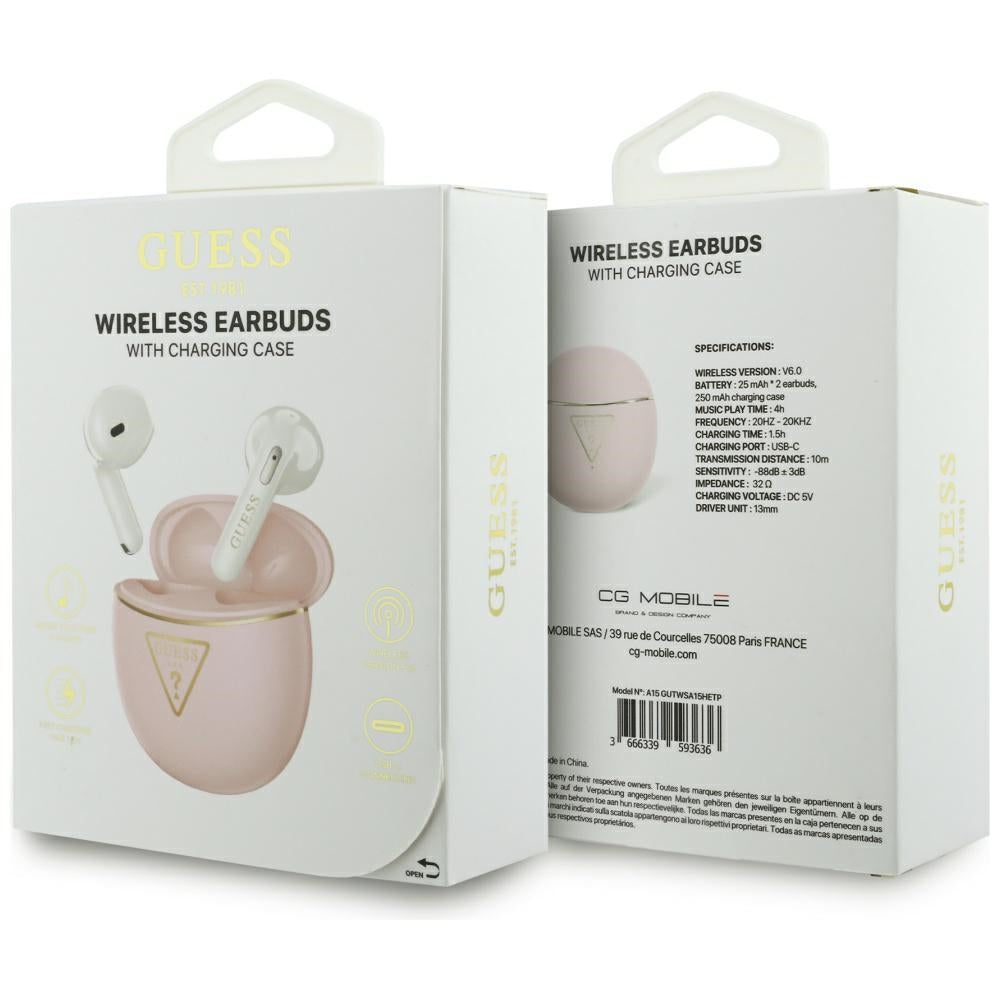 Handsfree Bluetooth Guess Script Print, TWS, Pink