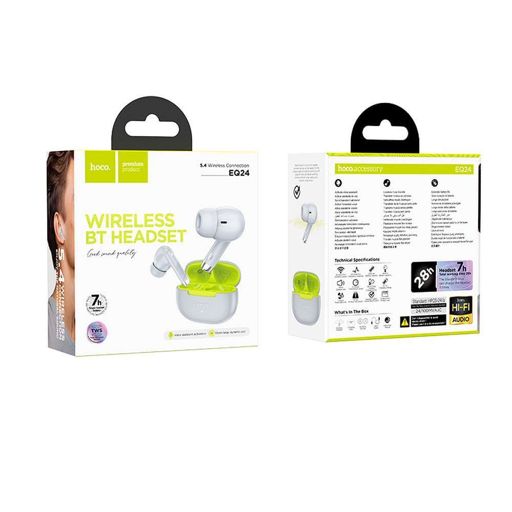 Kit mains libres Bluetooth HOCO EQ24, TWS, Gris