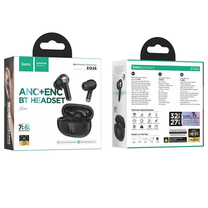 Handsfree Bluetooth HOCO EQ26, TWS, ANC, Zwart