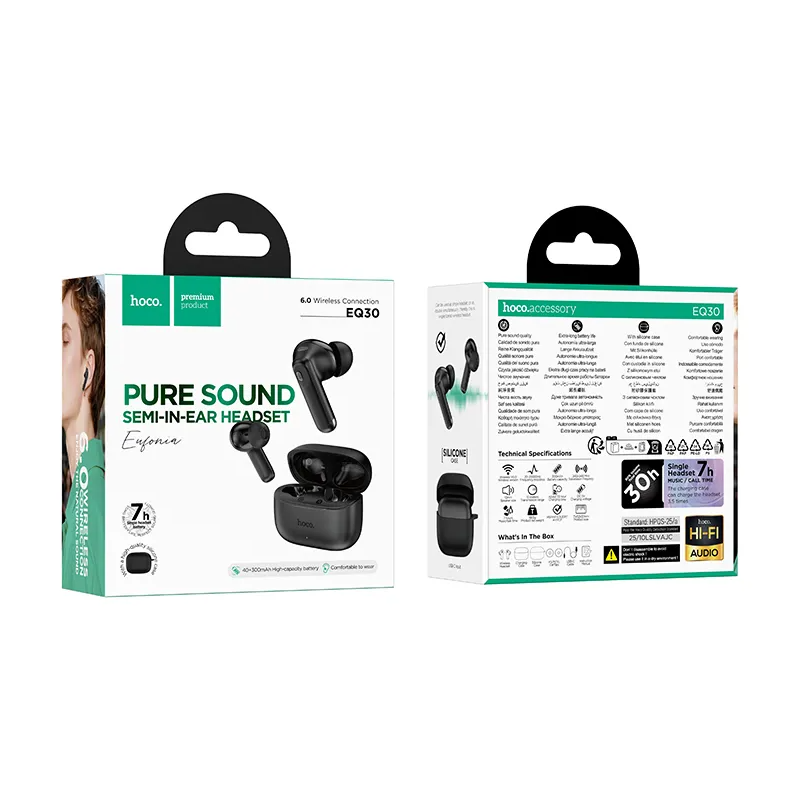 Handsfree Bluetooth HOCO EQ30, TWS, Zwart
