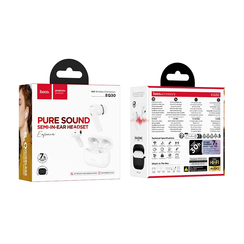 Kit mains libres Bluetooth HOCO EQ30, TWS, Blanc