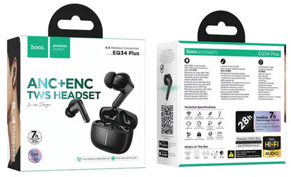 Bluetooth-Freisprecheinrichtung HOCO EQ34 Plus, TWS, ANC, Schwarz