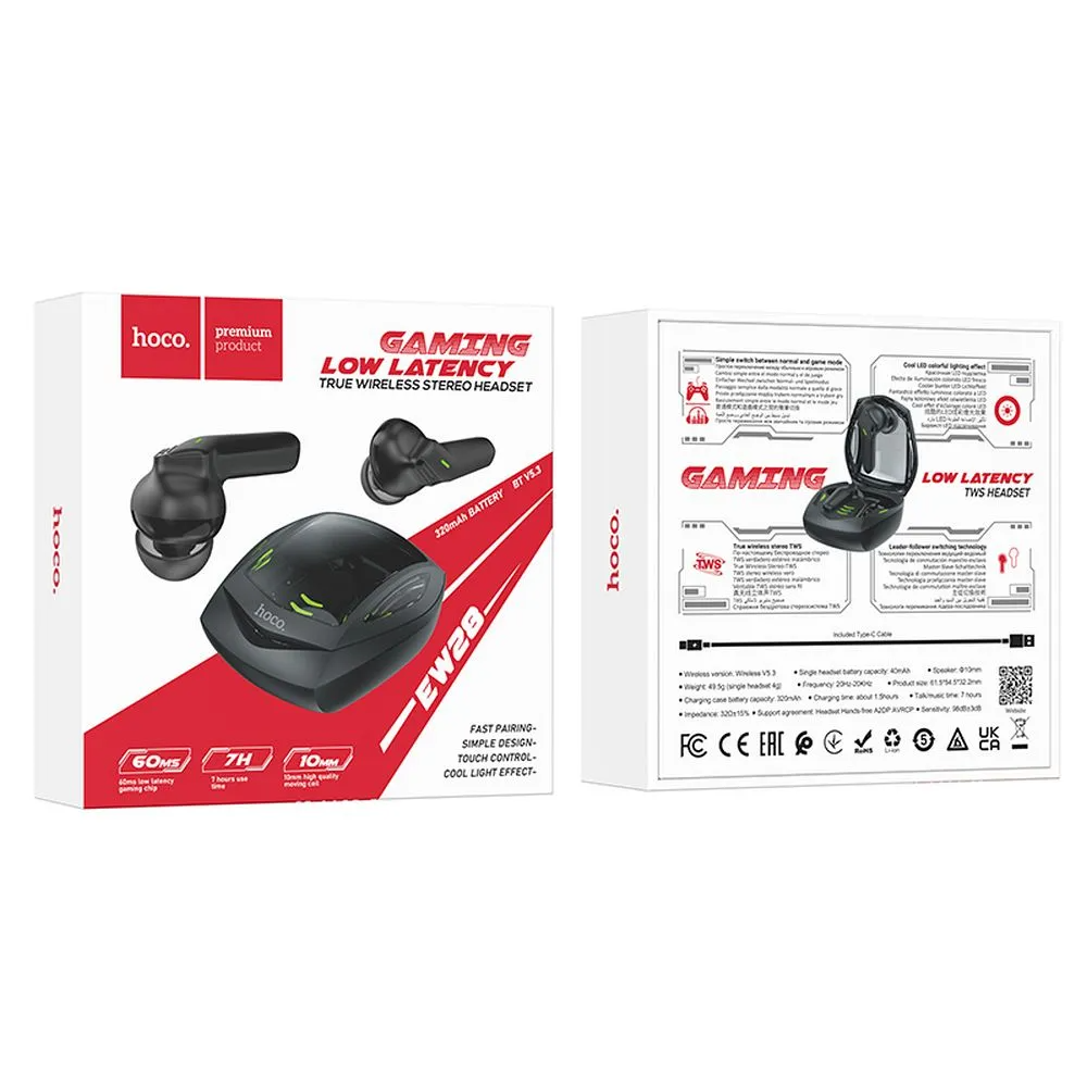 Handsfree Bluetooth HOCO EW28, TWS, Zwart