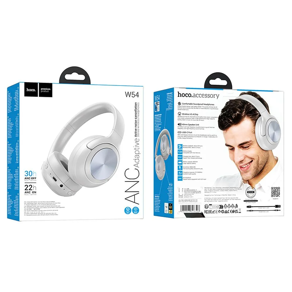 Kit mains libres Bluetooth HOCO W54, A2DP, ANC, Gris