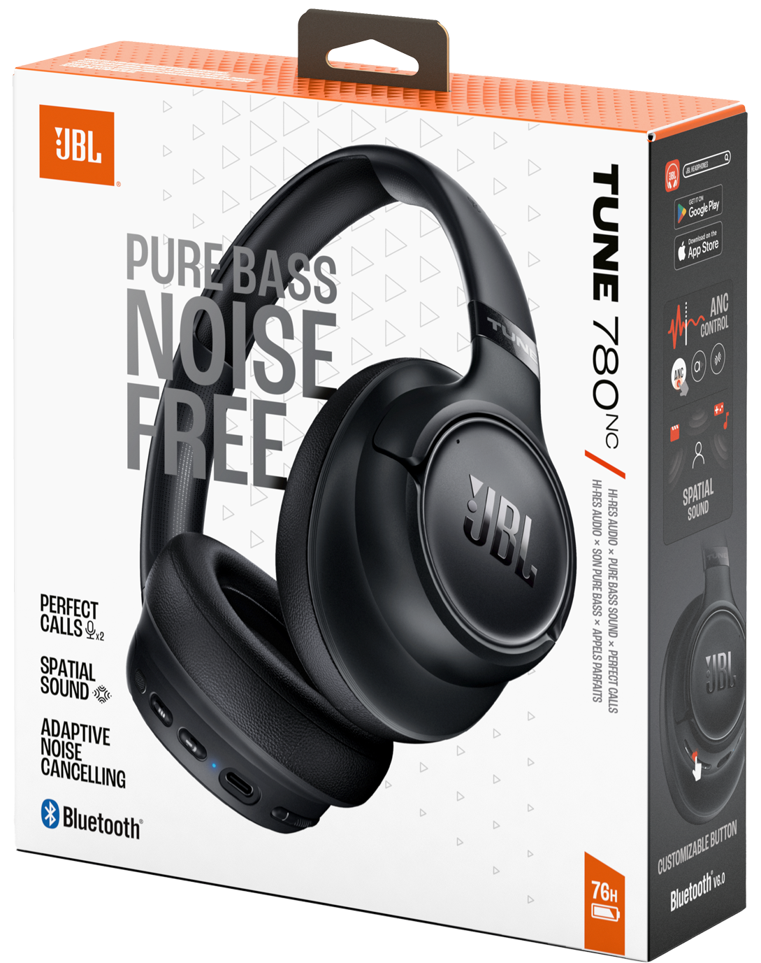 Kit mains libres Bluetooth JBL Tune 780NC, MultiPoint, A2DP, ANC, Noir JBLT780NCBLK