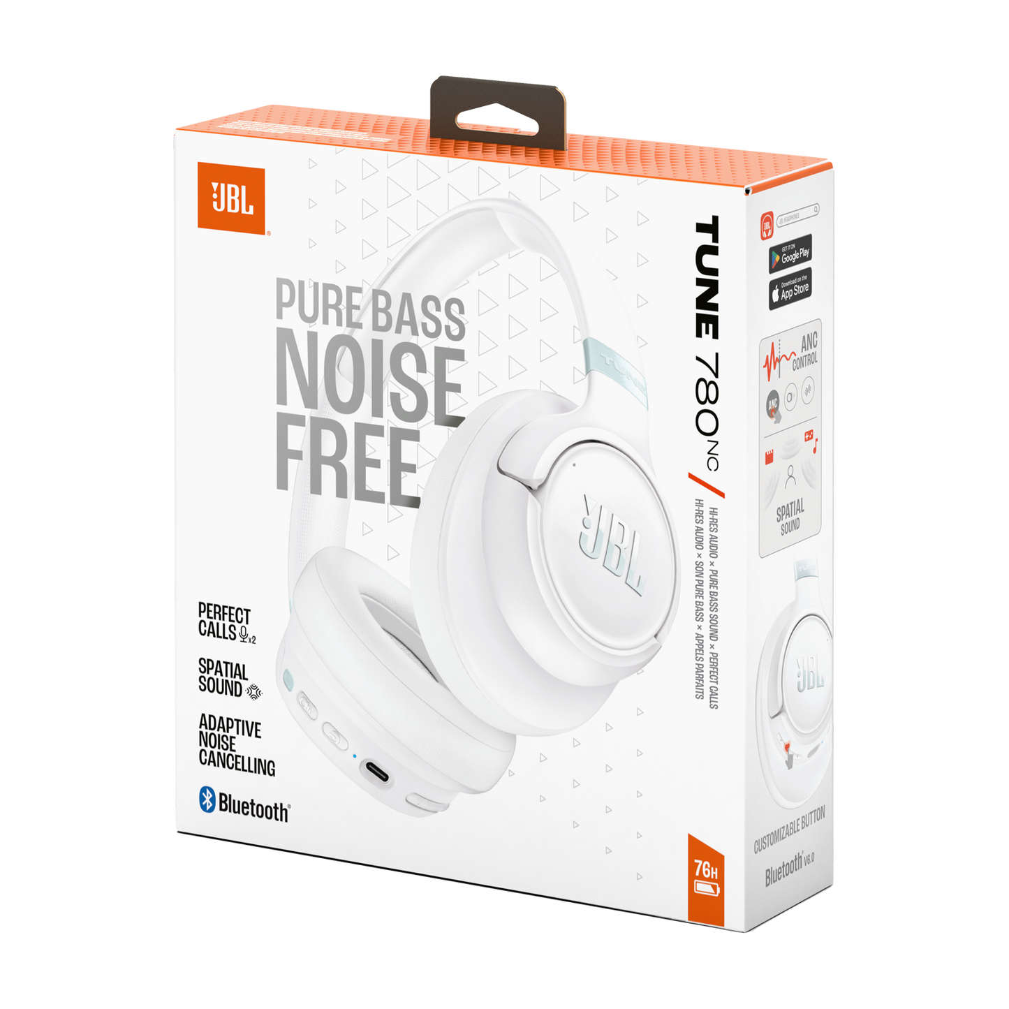 Kit mains libres Bluetooth JBL Tune 780NC, MultiPoint, A2DP, ANC, Blanc JBLT780NCWHT