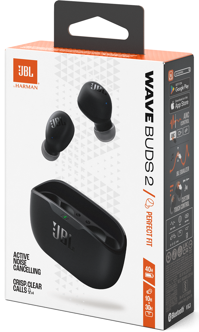 Kit mains libres Bluetooth JBL Wave Buds 2, TWS, ANC, MultiPoint, Noir JBLWBUDS2BLK