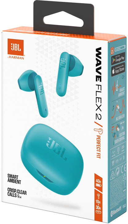 Kit mains libres Bluetooth JBL Wave Flex 2, TWS, ANC, MultiPoint, Bleu JBLWFLEX2BLU