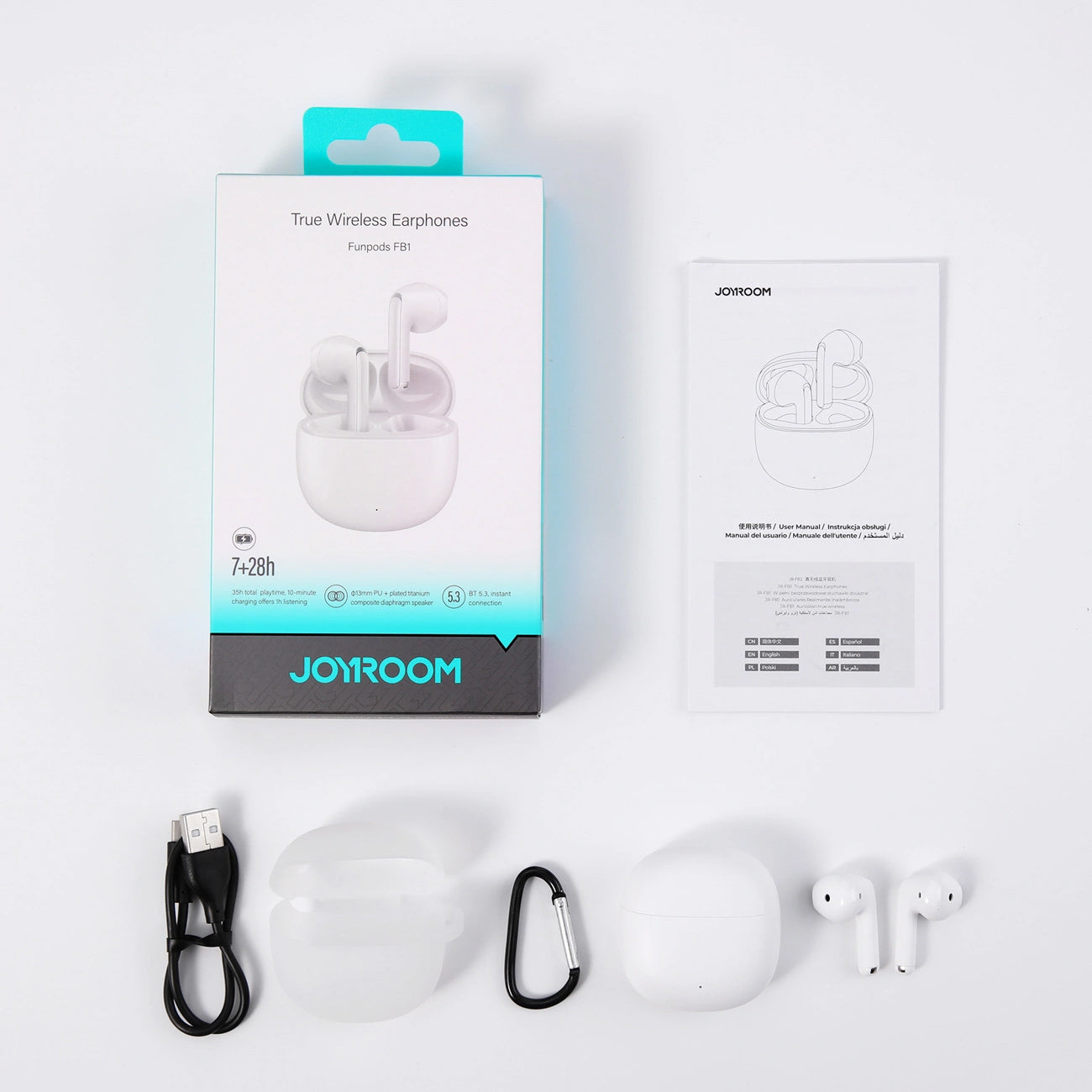 Handsfree Bluetooth Joyroom Funpods JR-FB1 Nieuwe Versie, TWS, Wit