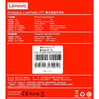 Handsfree Bluetooth Lenovo LivePods LP7, TWS, Wit 