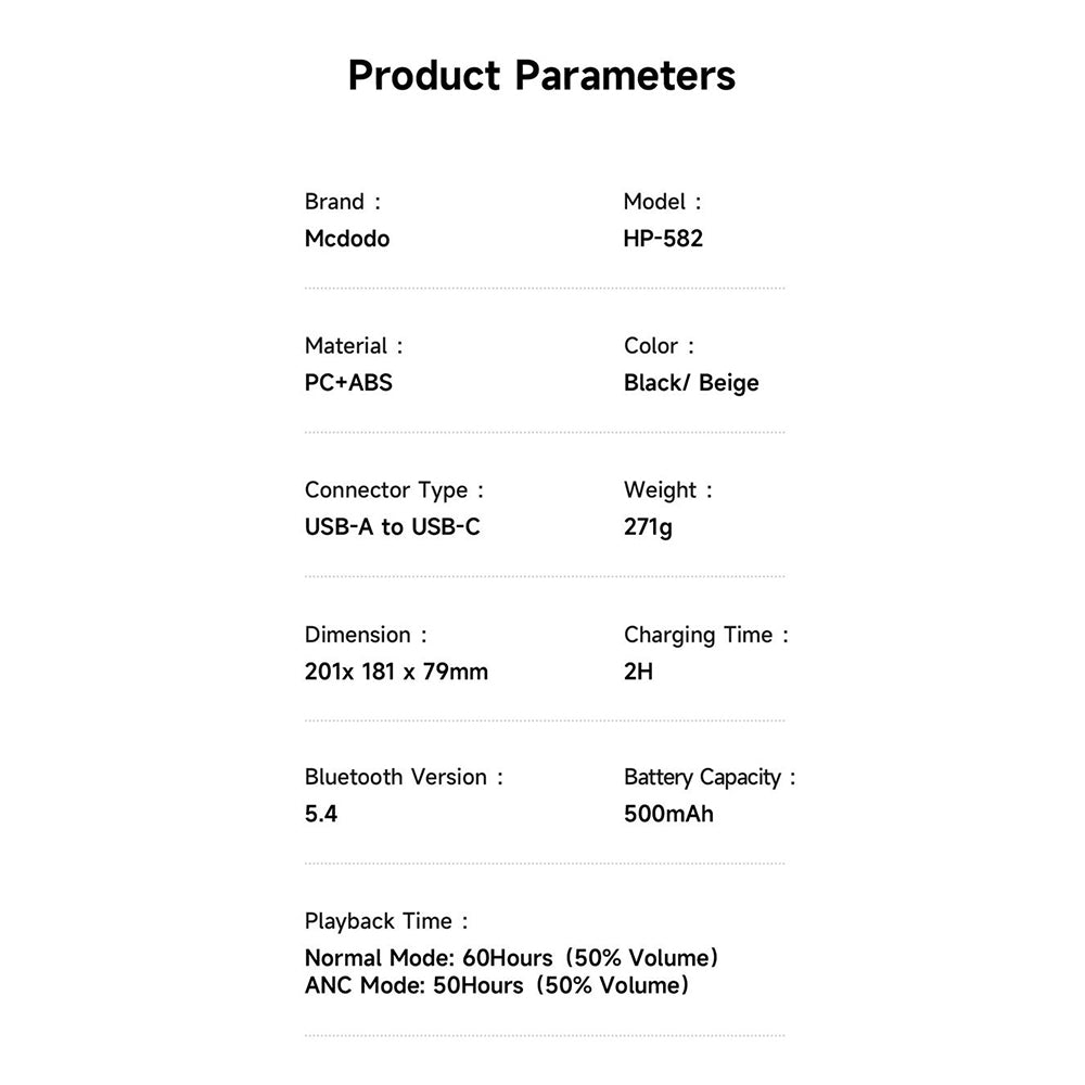 Handsfree Bluetooth McDodo HP-5820 T03, A2DP, ANC, Schwarz