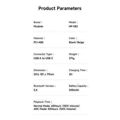 Handsfree Bluetooth McDodo HP-5820 T03, A2DP, ANC, Schwarz