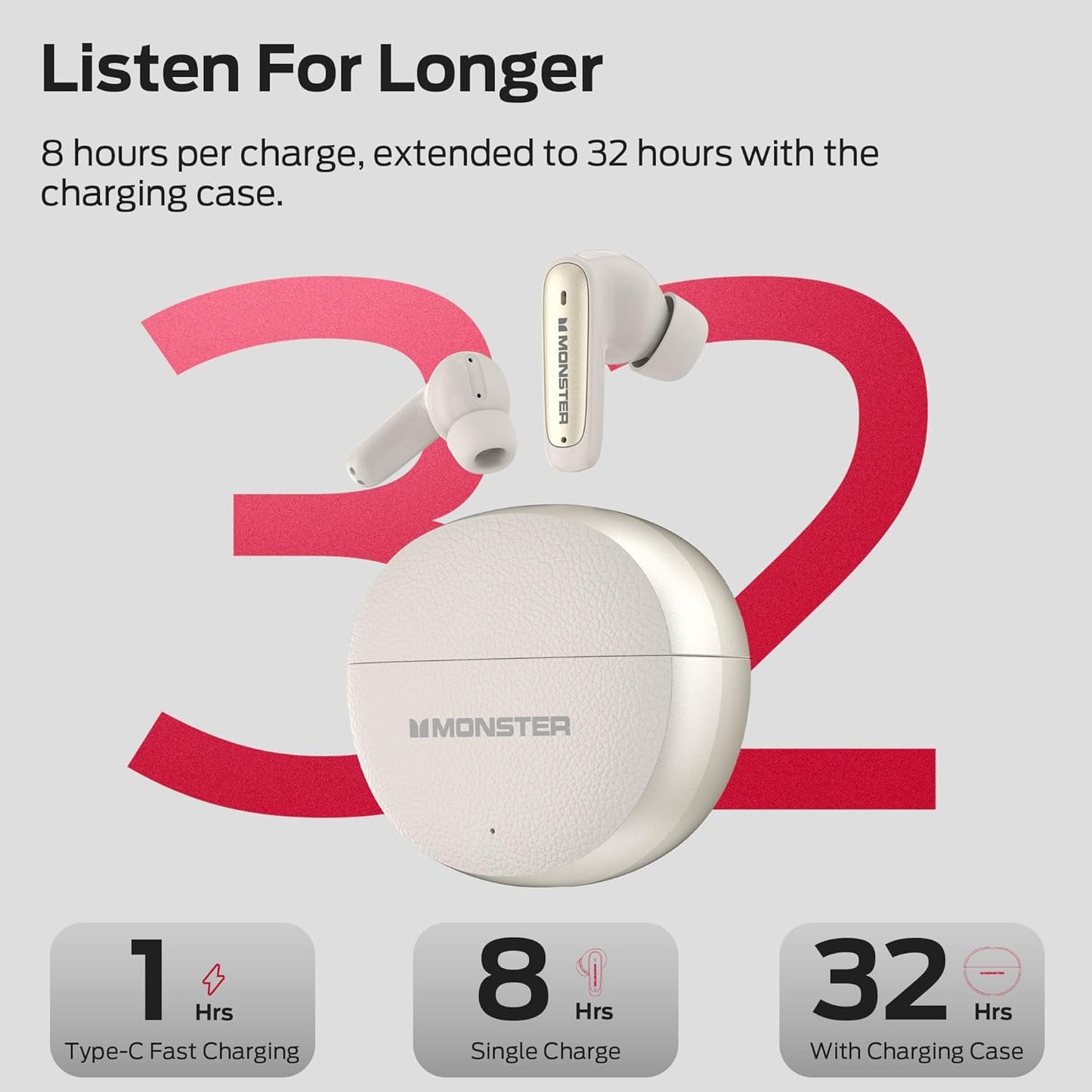 Handsfree Bluetooth Monster N-Lite 310, TWS, Lichtcrème