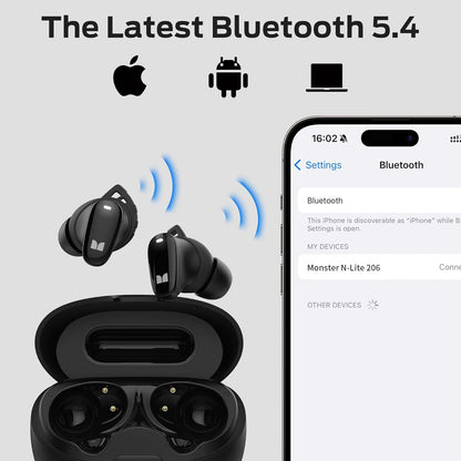 Handsfree Bluetooth Monster N-Lite 206, TWS, Zwart