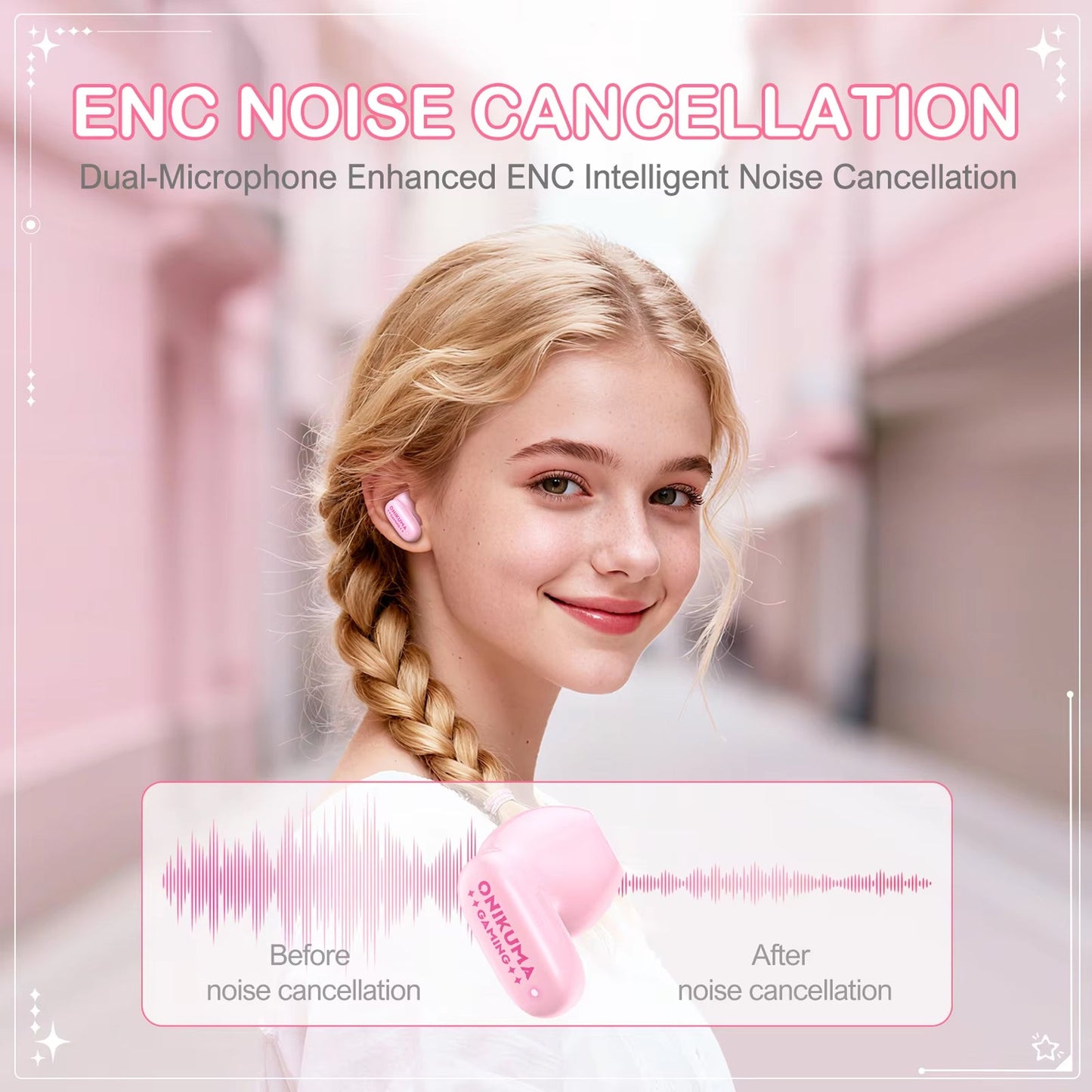 Bluetooth-Headset Onikuma TX603, TWS, Rosa