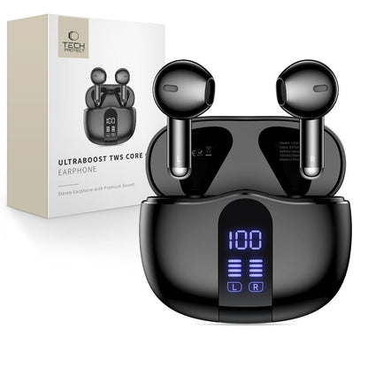 Handsfree Bluetooth Tech-Protect Ultraboost Core G2, TWS, Zwart