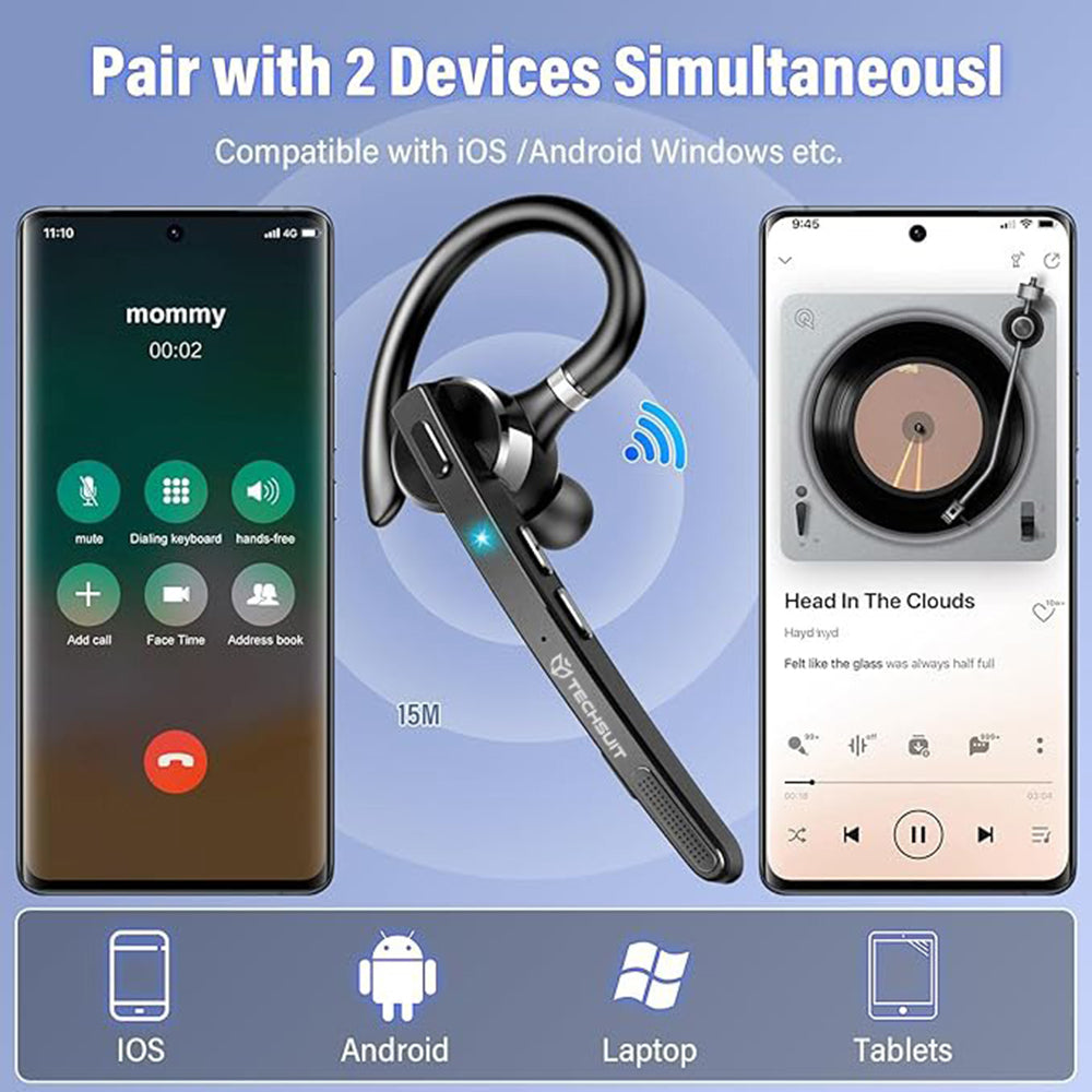 Kit mains libres Bluetooth Techsuit G9 TalkZen, A2DP, Noir