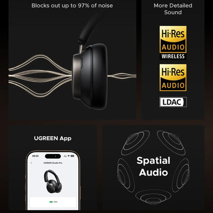 Handsfree Bluetooth UGREEN Studio Pro HP206, A2DP, ANC, Zwart